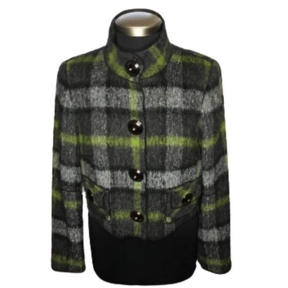 Per Se Green and Black Plaid Short Mohair Jacket Size 8 - Picture 1 of 5